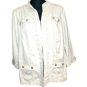 Women's Cotton Khaki Military Jacket Hook & Eye Closure  3/4 Sleeve - Sz 14/16